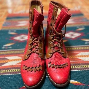 Justin Red Leather Lace Up Roper's Paddock Granny Boots 6B LO538 VGUC